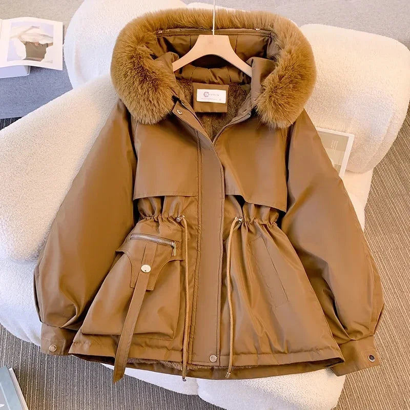 Hooded Padded Coat with Adjustable Waist