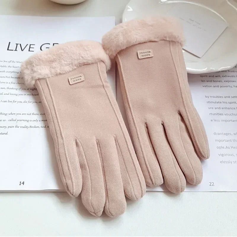 Plush-Lined Faux-Suede Touchscreen Gloves