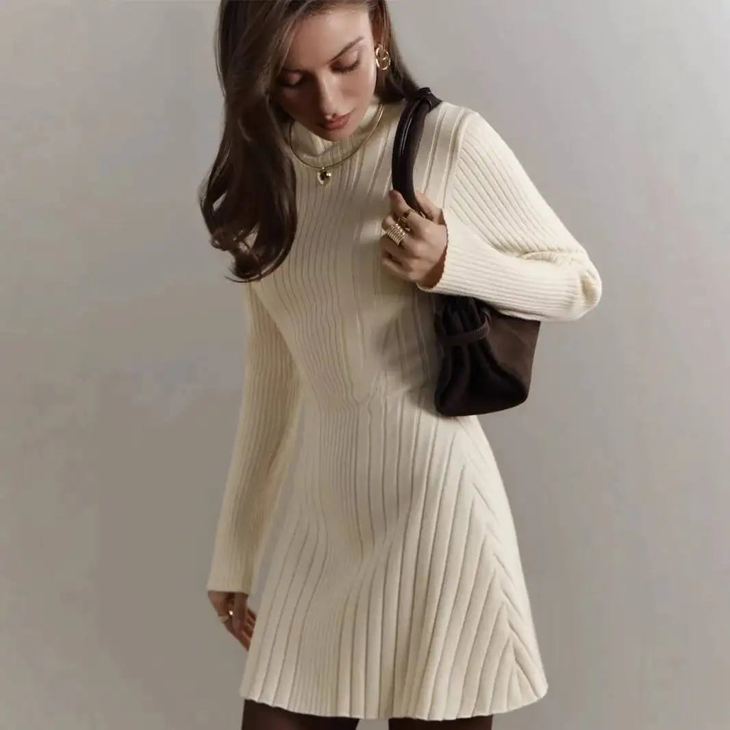 Long-Sleeve High-Neck Mini Dress