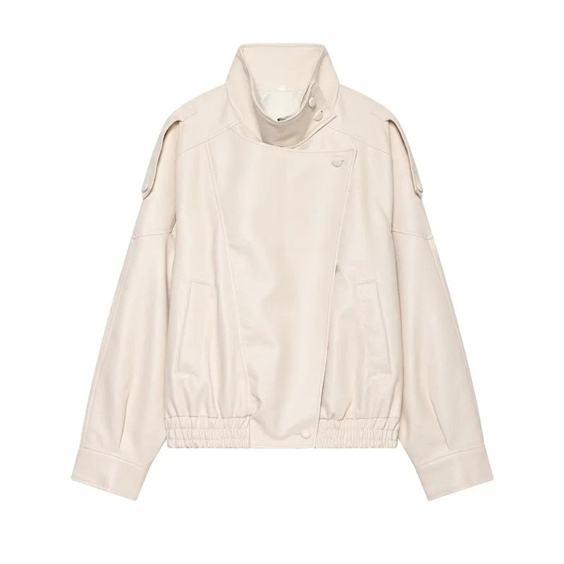Zip-Front Faux-Leather Biker-Style Jacket