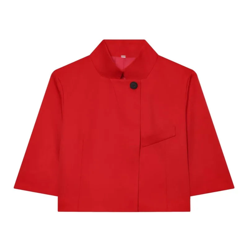 Stand-Collar Short-Sleeve Blazer
