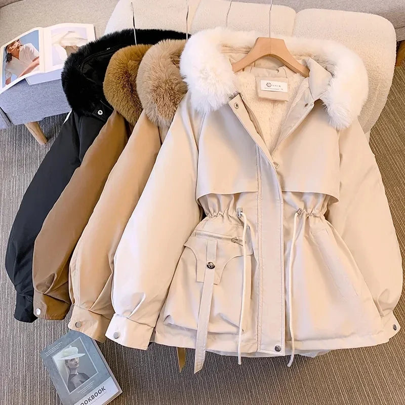Hooded Padded Coat with Adjustable Waist