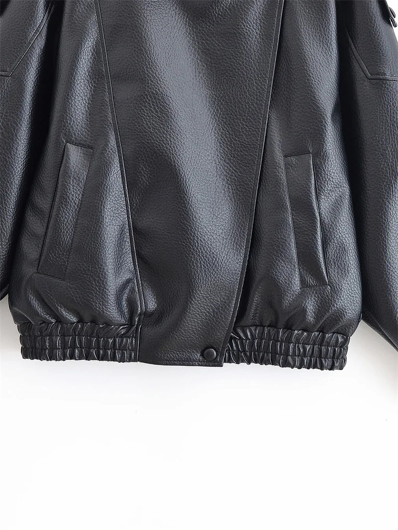 Zip-Front Faux-Leather Biker-Style Jacket