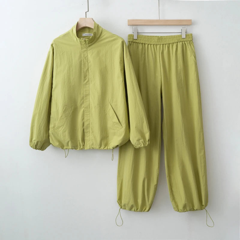 Casual Zip-Front Jacket & Trouser Set