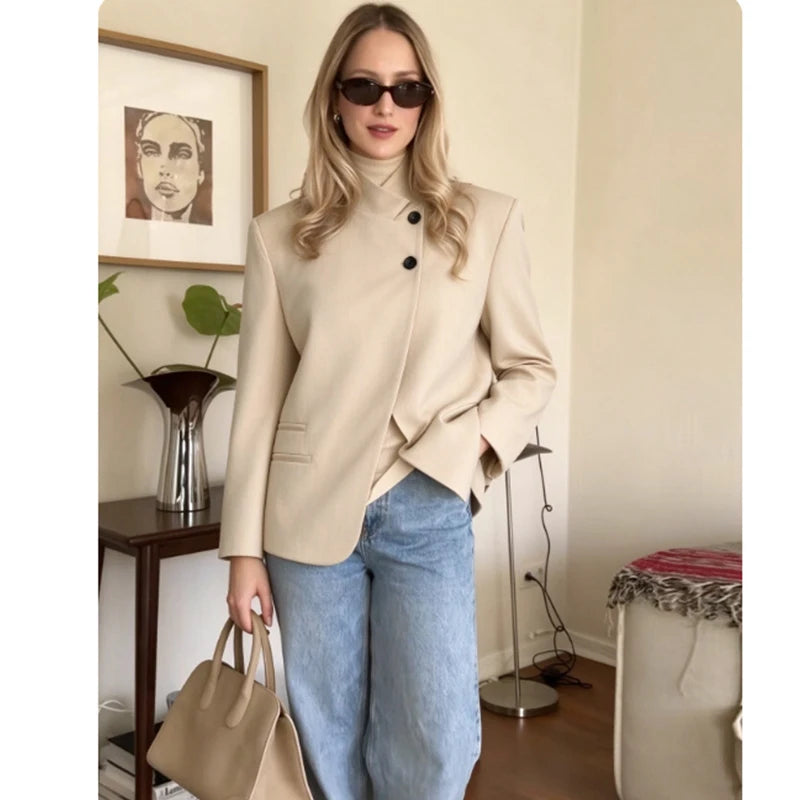 Stand-Collar Blazer with Pocket Detailing