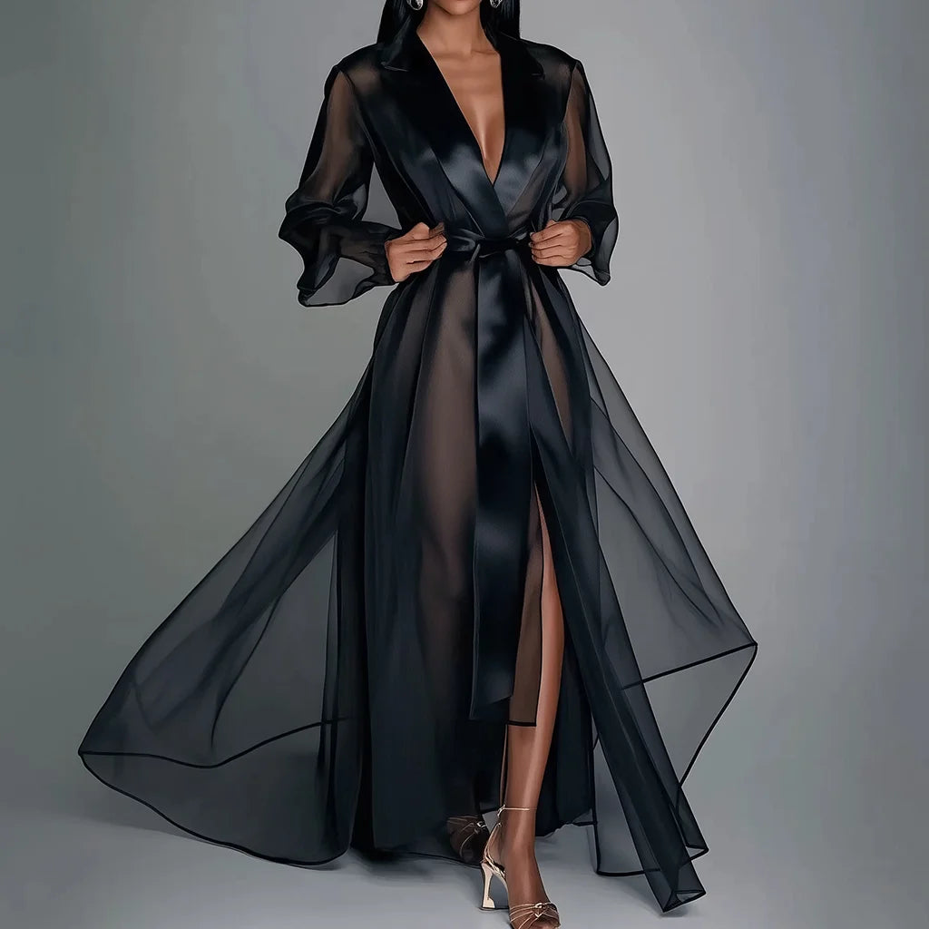 Sheer Long-Sleeve Maxi Robe