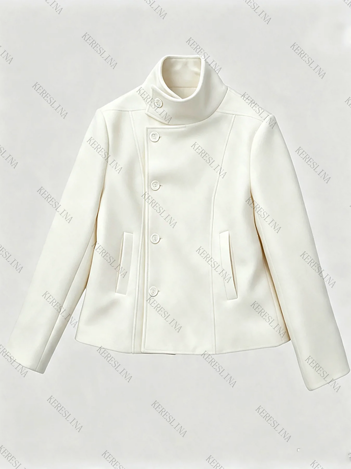 Relaxed High-Neck Top with Button Detailing