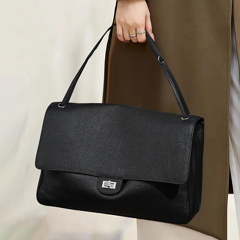Leather Flap Shoulder Bag with Adjustable Strap