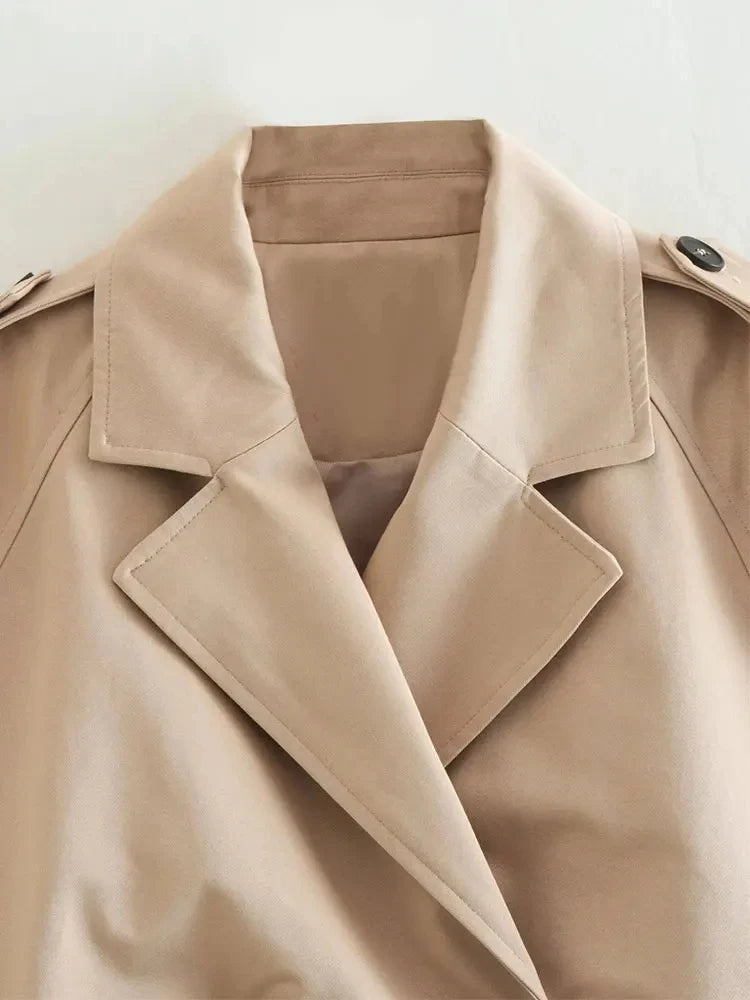 Belted Double-Breasted Cropped Trench Jacket