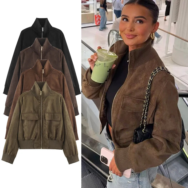 High-Neck Zip Jacket with Pocket Detailing