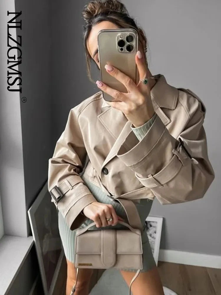 Belted Double-Breasted Cropped Trench Jacket