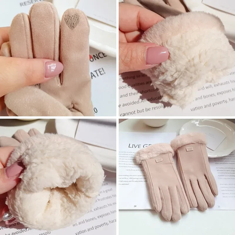 Plush-Lined Faux-Suede Touchscreen Gloves