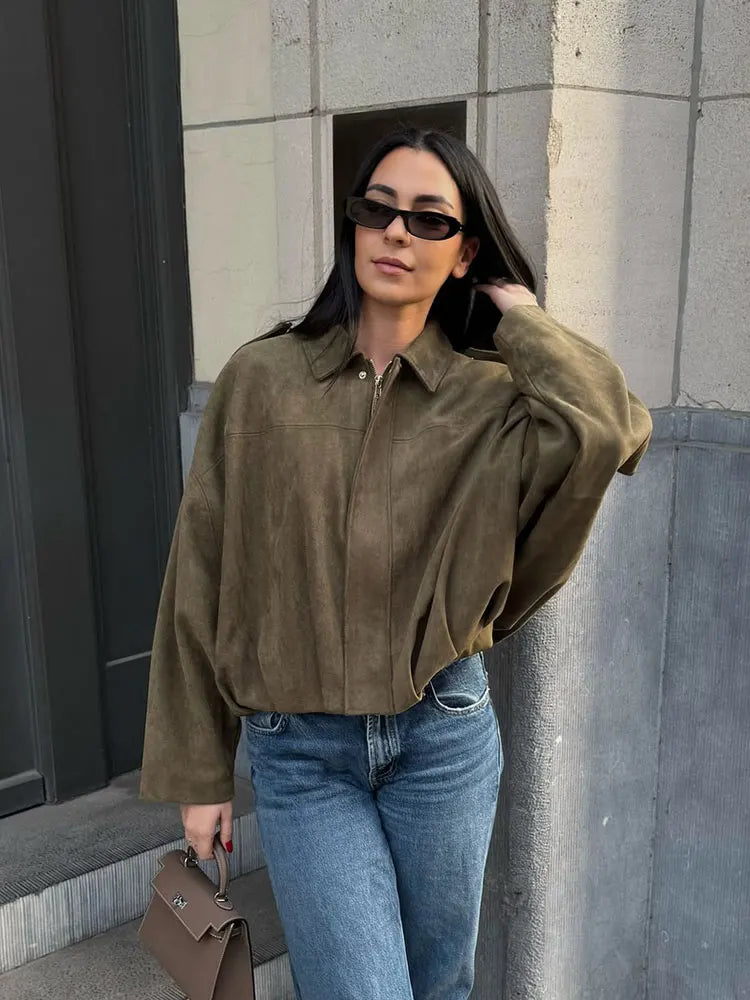 Relaxed Suede-Look Batwing Jacket