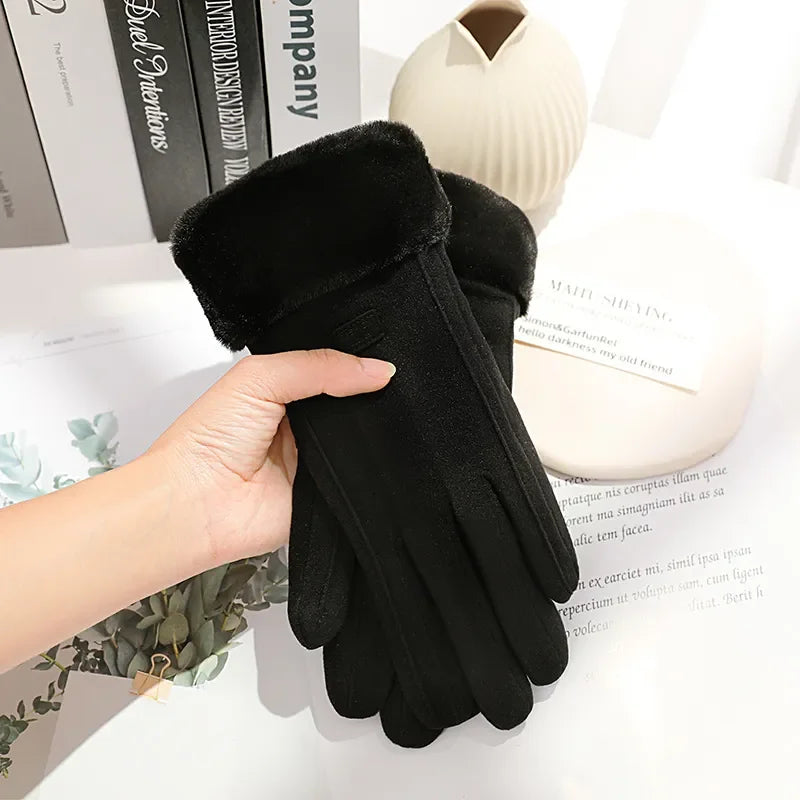 Plush-Lined Faux-Suede Touchscreen Gloves