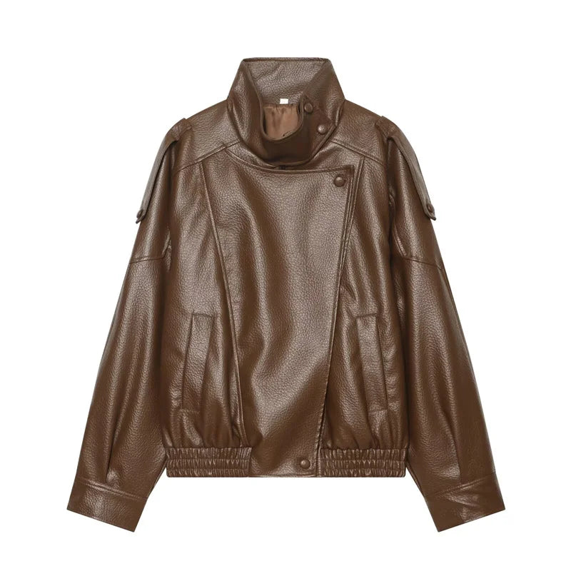 Zip-Front Faux-Leather Biker-Style Jacket