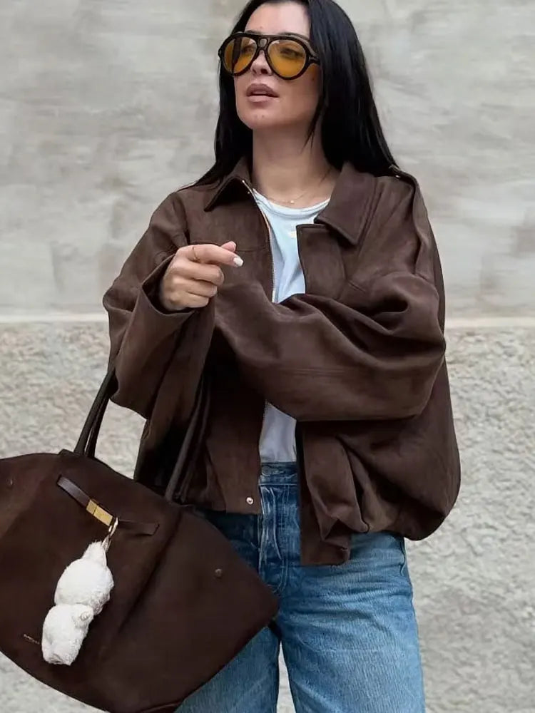 Relaxed Suede-Look Batwing Jacket