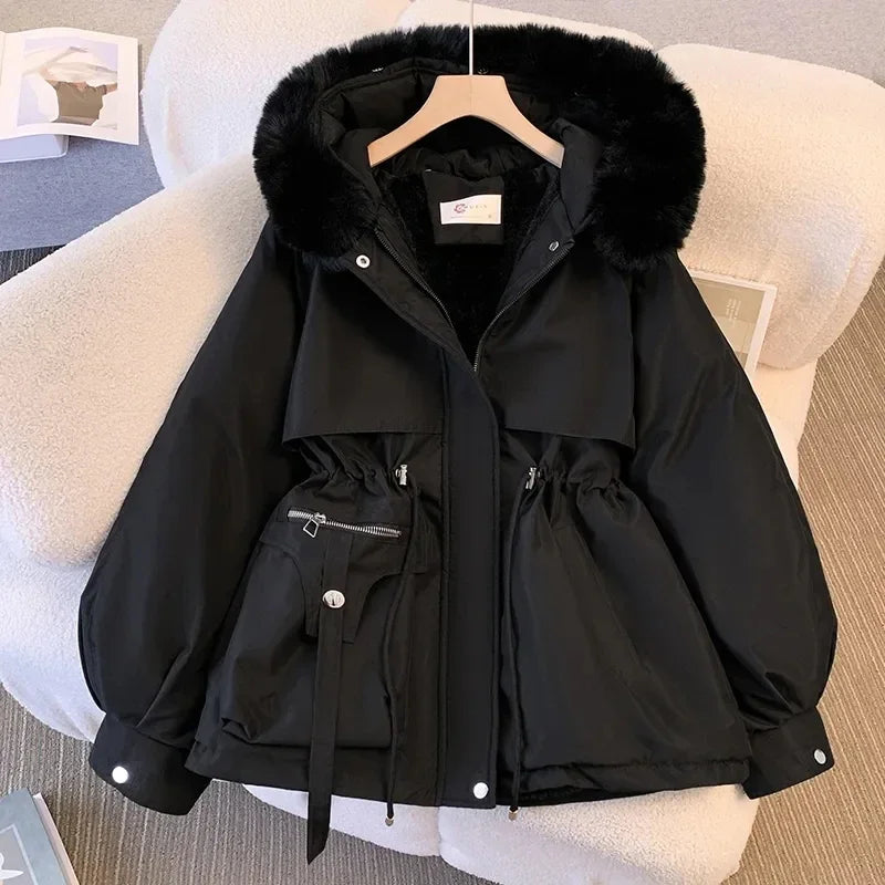 Hooded Padded Coat with Adjustable Waist