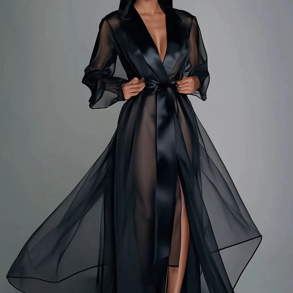 Sheer Long-Sleeve Maxi Robe