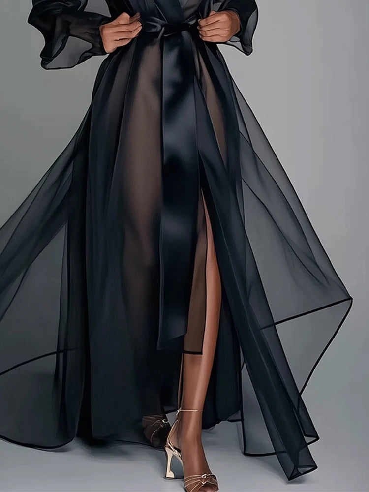 Sheer Long-Sleeve Maxi Robe