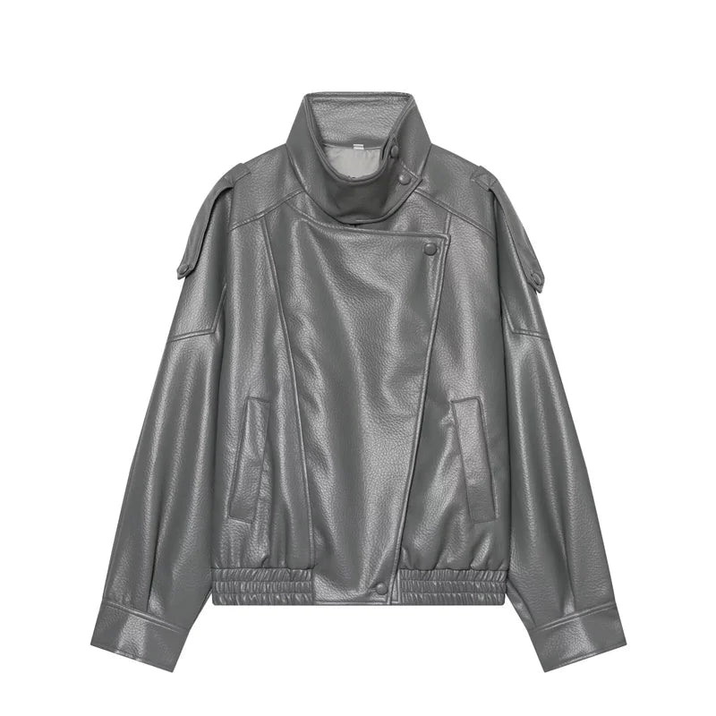 Zip-Front Faux-Leather Biker-Style Jacket