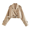 Belted Double-Breasted Cropped Trench Jacket