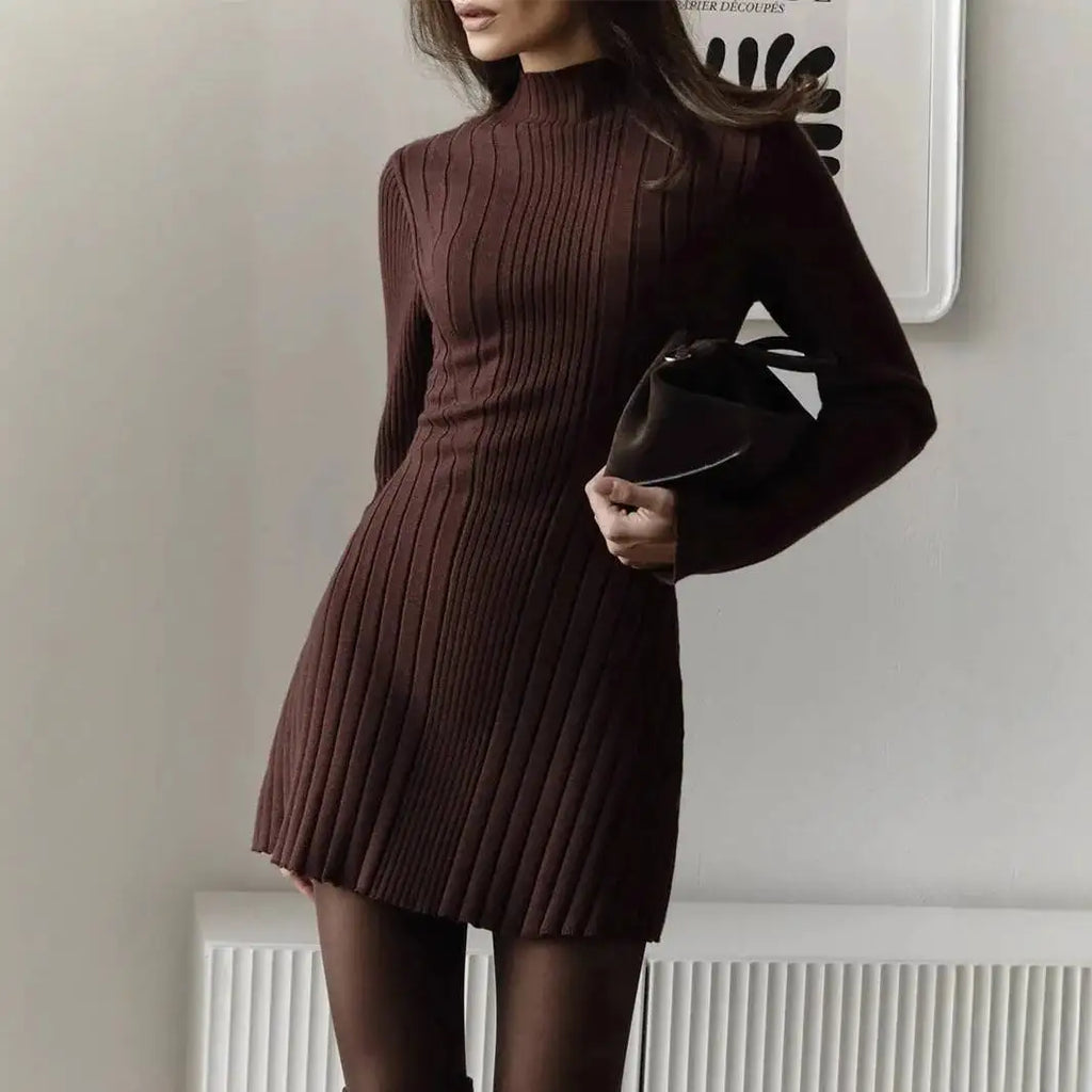 Long-Sleeve High-Neck Mini Dress