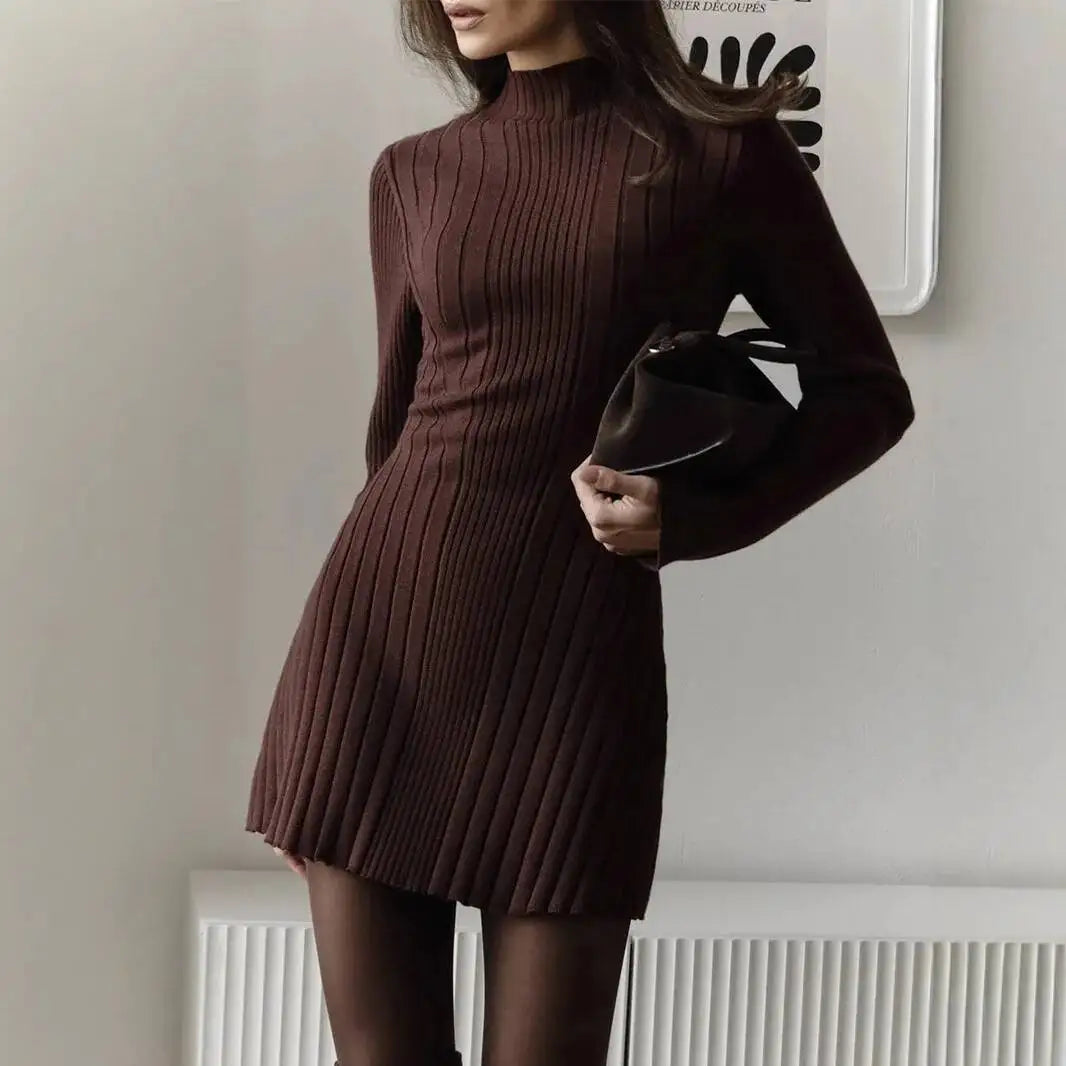 Long-Sleeve High-Neck Mini Dress