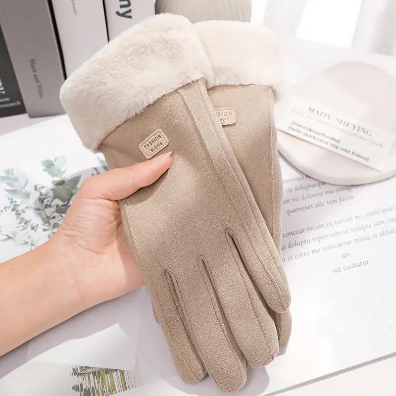 Plush-Lined Faux-Suede Touchscreen Gloves