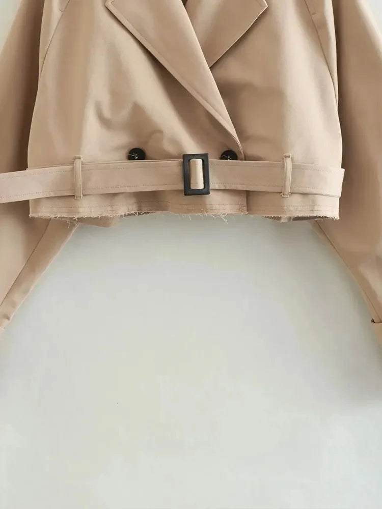 Belted Double-Breasted Cropped Trench Jacket